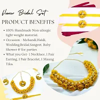 Complete Set of Bridal Flower Jewellery Set for Dulhan Haldi, Mehandi  Sangeet, Floral Necklace, Maangtika, Earrings  Bracelet All in One Set for Wedding, Yellow-thumb1