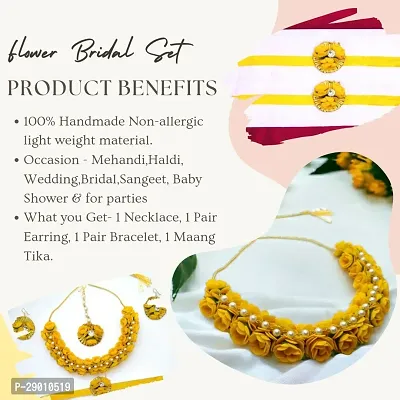 Complete Set of Bridal Flower Jewellery Set for Dulhan Haldi, Mehandi  Sangeet, Floral Necklace, Maangtika, Earrings  Bracelet All in One Set for Wedding, Yellow-thumb2