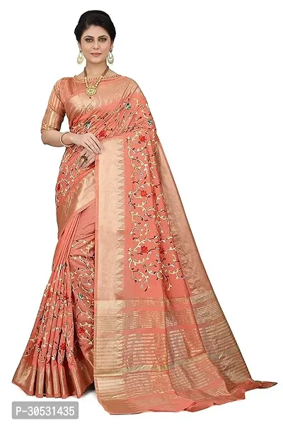 Stylish Cotton Silk Peach  Saree with Blouse piece For Women