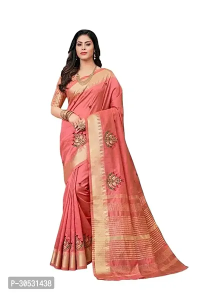 Stylish Cotton Silk Peach  Saree with Blouse piece For Women