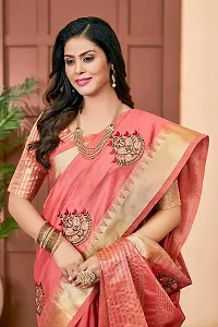 Stylish Cotton Silk Peach  Saree with Blouse piece For Women-thumb1