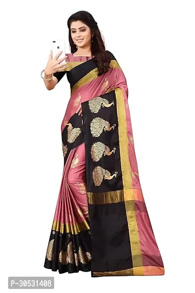 Stylish Cotton Silk Pink  Saree with Blouse piece For Women