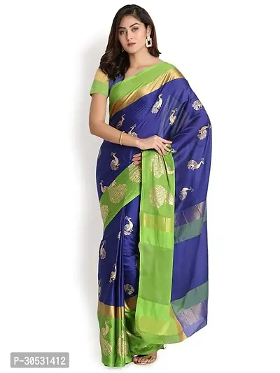 Stylish Cotton Silk Blue  Saree with Blouse piece For Women