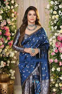 Stylish Art Silk Navy Blue  Saree with Blouse piece For Women-thumb2