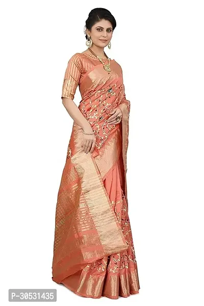 Stylish Cotton Silk Peach  Saree with Blouse piece For Women-thumb2