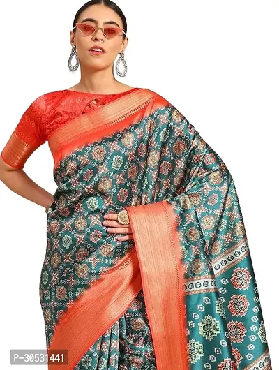 Stylish Cotton Silk Green  Saree with Blouse piece For Women