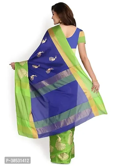 Stylish Cotton Silk Blue  Saree with Blouse piece For Women-thumb2