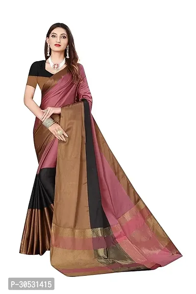 Stylish Cotton Silk Black  Saree with Blouse piece For Women