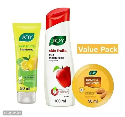 Joy skin fruits brightening Face Wash 50ml With Fruit moisturizing Body Lotion 100ml  Honey  Almond Skin Cream 50ml (Pack of 3p)