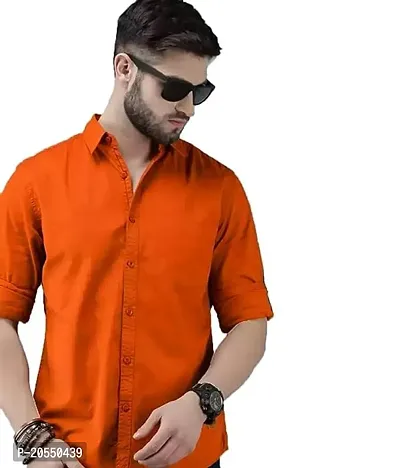 Reliable Orange Cotton Long Sleeves Casual Shirt For Men-thumb0