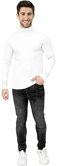 Stylish White Cotton Blend Solid Tees For Men-thumb3