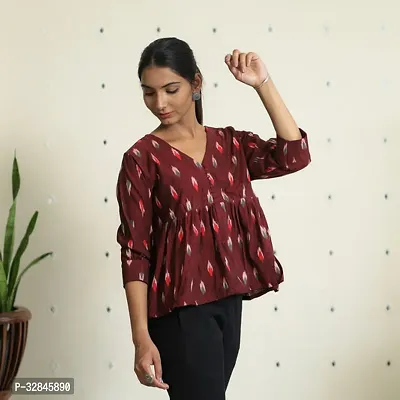 Elegant Maroon Cotton Printed Top For Women