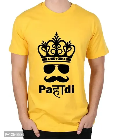 Caseria Men's Round Neck Cotton Half Sleeved T-Shirt with Printed Graphics - King Pahadi (Yellow, MD)-thumb0