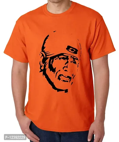 Caseria Men's Round Neck Cotton Half Sleeved T-Shirt with Printed Graphics - Sai Baba (Orange, MD)