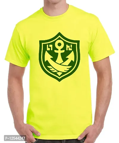 Caseria Men's Round Neck Cotton Half Sleeved T-Shirt with Printed Graphics - Anchor Suid Force (Lemon Yellow, XL)-thumb0