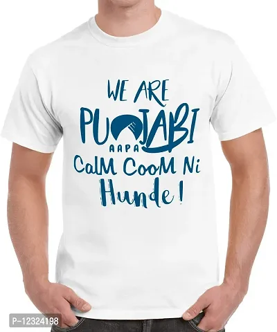 Caseria Men's Round Neck Cotton Half Sleeved T-Shirt with Printed Graphics - We are Punjabi (White, L)