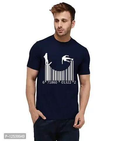 Caseria Men's Round Neck Cotton Half Sleeved T-Shirt with Printed Graphics - Barcode Skate (Navy Blue, SM)