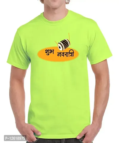 Caseria Men's Round Neck Cotton Half Sleeved T-Shirt with Printed Graphics - shubh Navratri (Liril Green, L)