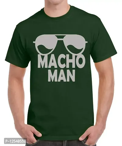 Caseria Men's Round Neck Cotton Half Sleeved T-Shirt with Printed Graphics - Macho Man (Bottel Green, XXL)