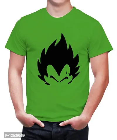 Caseria Men's Round Neck Cotton Half Sleeved T-Shirt with Printed Graphics - Saiyan Prince Silhouette (Parrot Green, XL)