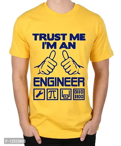 Caseria Men's Round Neck Cotton Half Sleeved T-Shirt with Printed Graphics - Trust Me I Am Engineer (Yellow, XL)-thumb0