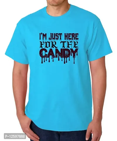 Caseria Men's Round Neck Cotton Half Sleeved T-Shirt with Printed Graphics - for The Candy (Sky Blue, MD)