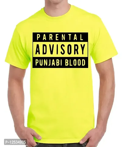 Caseria Men's Round Neck Cotton Half Sleeved T-Shirt with Printed Graphics - Advisory Punjabi Blood (Lemon Yellow, XL)-thumb0