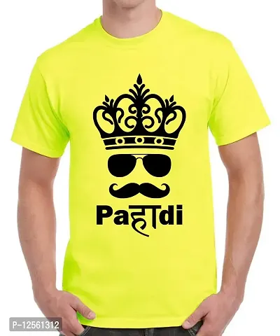 Caseria Men's Round Neck Cotton Half Sleeved T-Shirt with Printed Graphics - King Pahadi (Lemon Yellow, MD)-thumb0