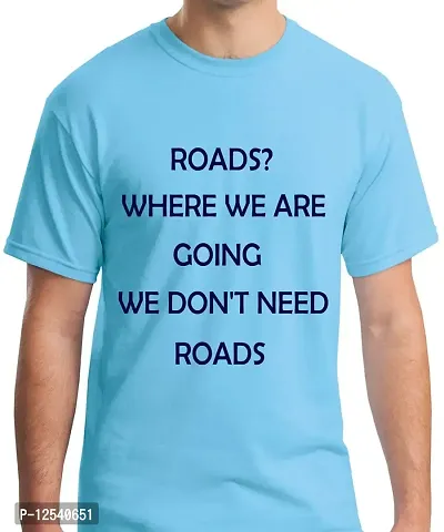 Caseria Men's Round Neck Cotton Half Sleeved T-Shirt with Printed Graphics - Roads Where WE are (Sky Blue, XXL)