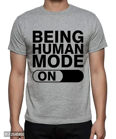 Caseria Men's Round Neck Cotton Half Sleeved T-Shirt with Printed Graphics - Being Human Mode On (Grey, MD)