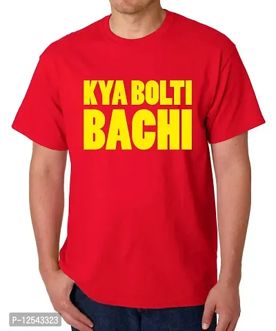 Caseria Men's Round Neck Cotton Half Sleeved T-Shirt with Printed Graphics - Kya Bolti Bachi (Red, SM)-thumb0