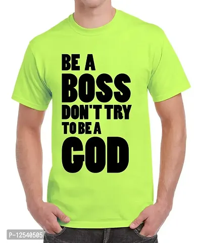 Caseria Men's Round Neck Cotton Half Sleeved T-Shirt with Printed Graphics - Be Boss God (Liril Green, XL)-thumb0