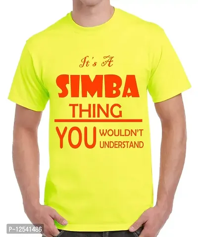 Caseria Men's Round Neck Cotton Half Sleeved T-Shirt with Printed Graphics - It's A Simba Thing (Lemon Yellow, L)-thumb0