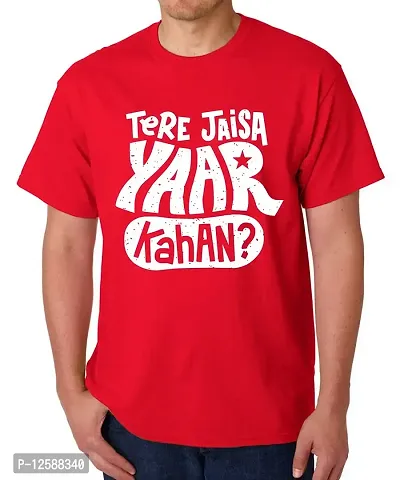 Caseria Men's Round Neck Cotton Half Sleeved T-Shirt with Printed Graphics - Tere Jaisa Yaar Kahan (Red, XXL)-thumb0