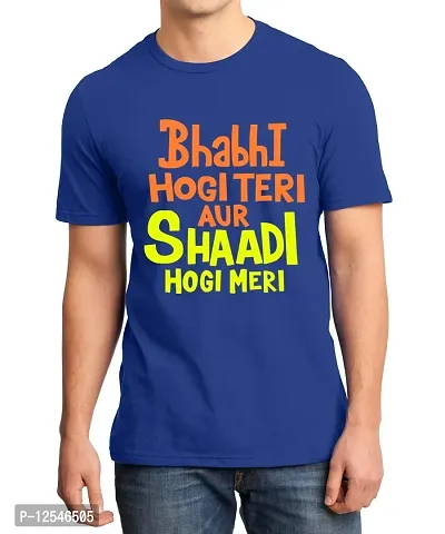 Caseria Men's Round Neck Cotton Half Sleeved T-Shirt with Printed Graphics - Bhabhi Shaadi (Royal Blue, MD)