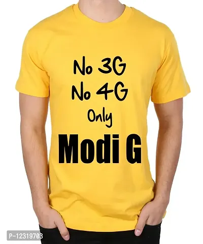 Caseria Men's Round Neck Cotton Half Sleeved T-Shirt with Printed Graphics - Only Modi G (Yellow, XXL)