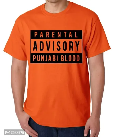 Caseria Men's Round Neck Cotton Half Sleeved T-Shirt with Printed Graphics - Advisory Punjabi Blood (Orange, XXL)