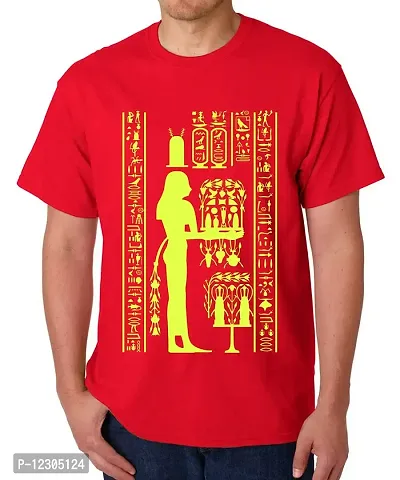 Caseria Men's Round Neck Cotton Half Sleeved T-Shirt with Printed Graphics - Egypt Histrography (Red, XL)