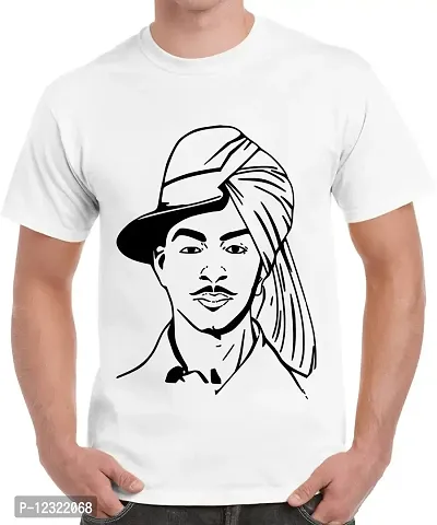 Caseria Men's Round Neck Cotton Half Sleeved T-Shirt with Printed Graphics - 2side Shaheed Bhagat Singh (White, XXL)-thumb0