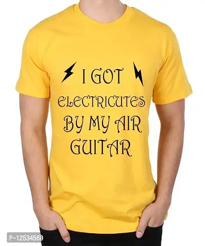 Caseria Men's Round Neck Cotton Half Sleeved T-Shirt with Printed Graphics - I Got Electricutes (Yellow, L)