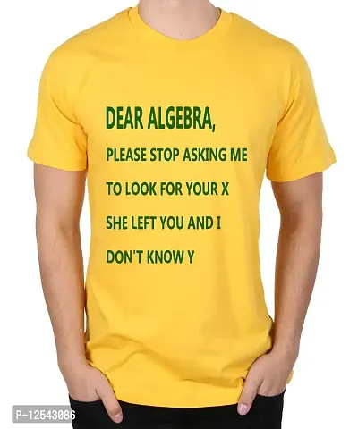 Caseria Men's Round Neck Cotton Half Sleeved T-Shirt with Printed Graphics - Dear Algebra Please Stop (Yellow, XXL)-thumb0