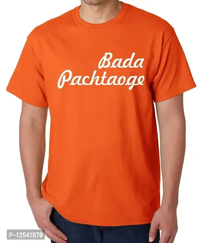 Caseria Men's Round Neck Cotton Half Sleeved T-Shirt with Printed Graphics - Bada Pachtaoge (Orange, MD)