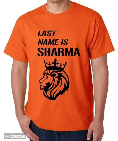 Caseria Men's Round Neck Cotton Half Sleeved T-Shirt with Printed Graphics - Last Name is Sharma (Orange, L)-thumb0