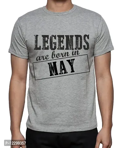 Caseria Men's Round Neck Cotton Half Sleeved T-Shirt with Printed Graphics - Legends are Born in May Pattern (Grey, XL)