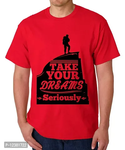 Caseria Men's Round Neck Cotton Half Sleeved T-Shirt with Printed Graphics - Take Your Dreams (Red, L)-thumb0