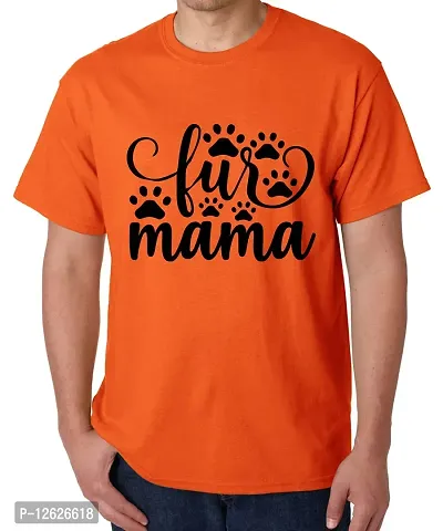 Caseria Men's Round Neck Cotton Half Sleeved T-Shirt with Printed Graphics - Feet Mama Fur (Orange, L)