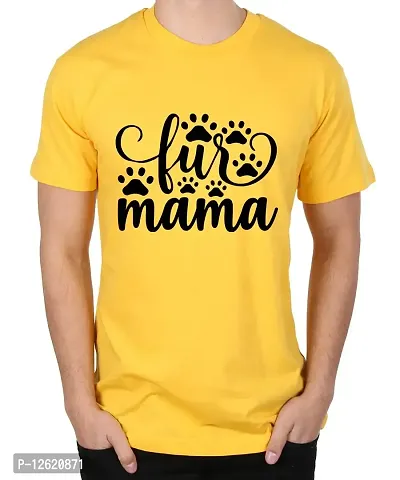 Caseria Men's Round Neck Cotton Half Sleeved T-Shirt with Printed Graphics - Feet Mama Fur (Yellow, MD)-thumb0