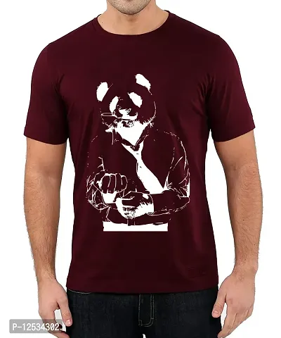 Caseria Men's Round Neck Cotton Half Sleeved T-Shirt with Printed Graphics - Bad Pandu (Maroon, XL)-thumb0