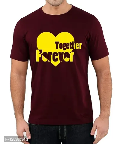 Caseria Men's Round Neck Cotton Half Sleeved T-Shirt with Printed Graphics - Together Forever (Maroon, XXL)