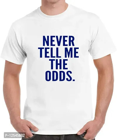 Caseria Men's Round Neck Cotton Half Sleeved T-Shirt with Printed Graphics - Never Tell ME ODDS (White, MD)